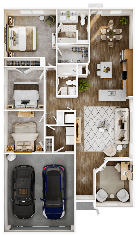 Floor plan for 3 beds, 2 baths, 1501 sqft